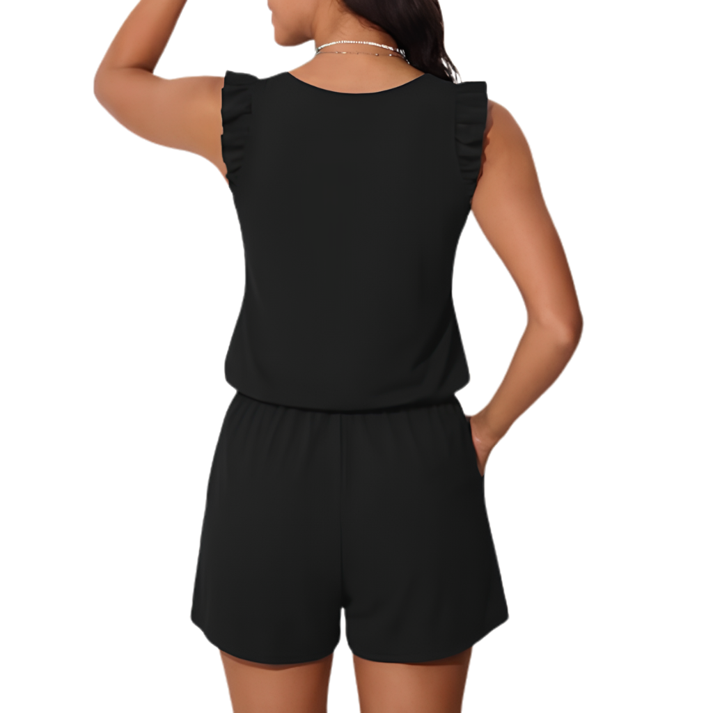 Modest One Piece Swim Romper For Women With Ruffle Sleeves And Pockets