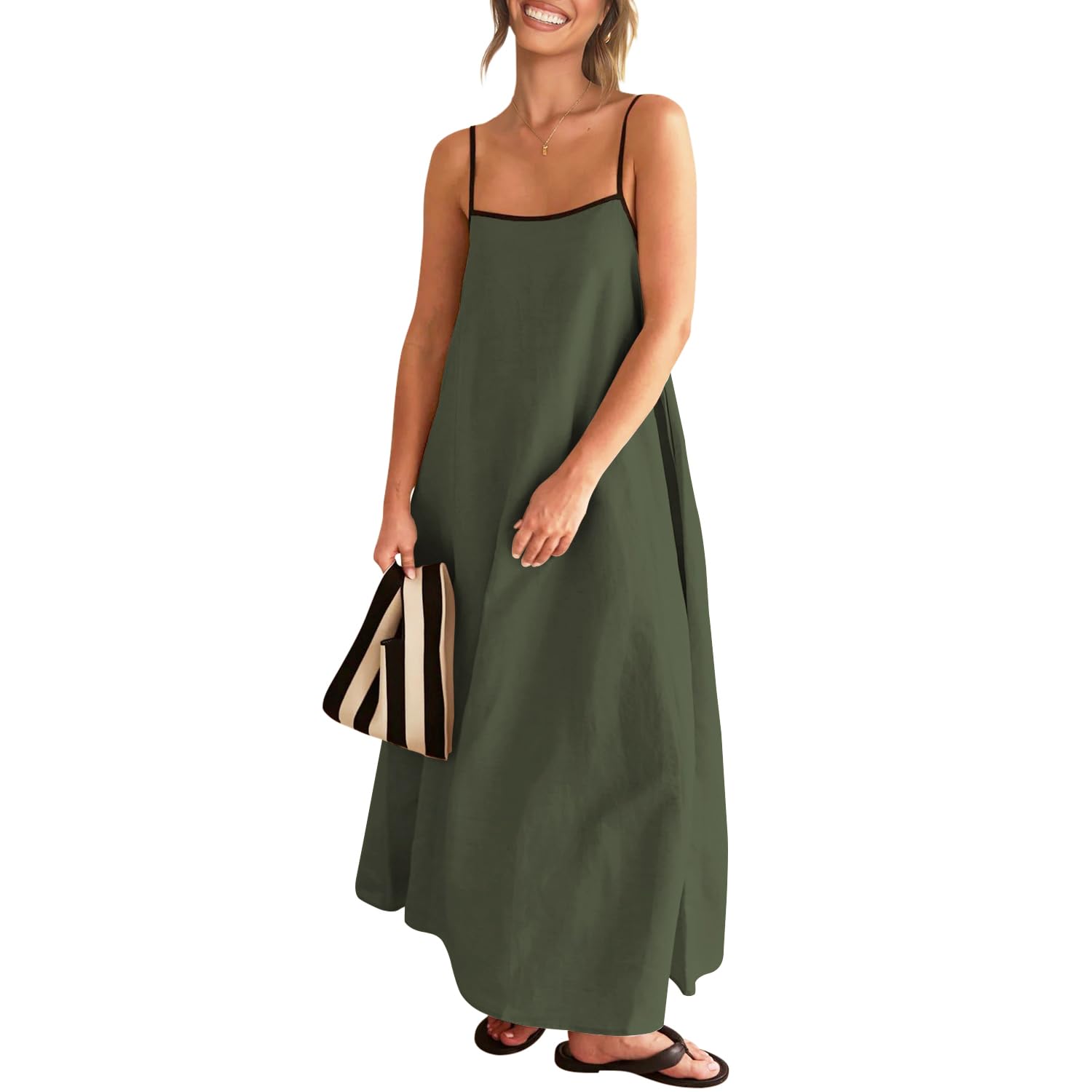 Solid Colored Contrast Spaghetti Strap Backless For Women