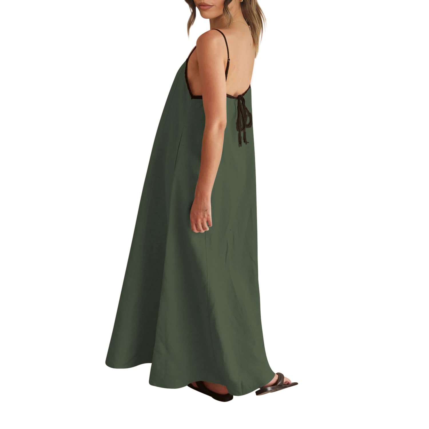 Solid Colored Contrast Spaghetti Strap Backless For Women