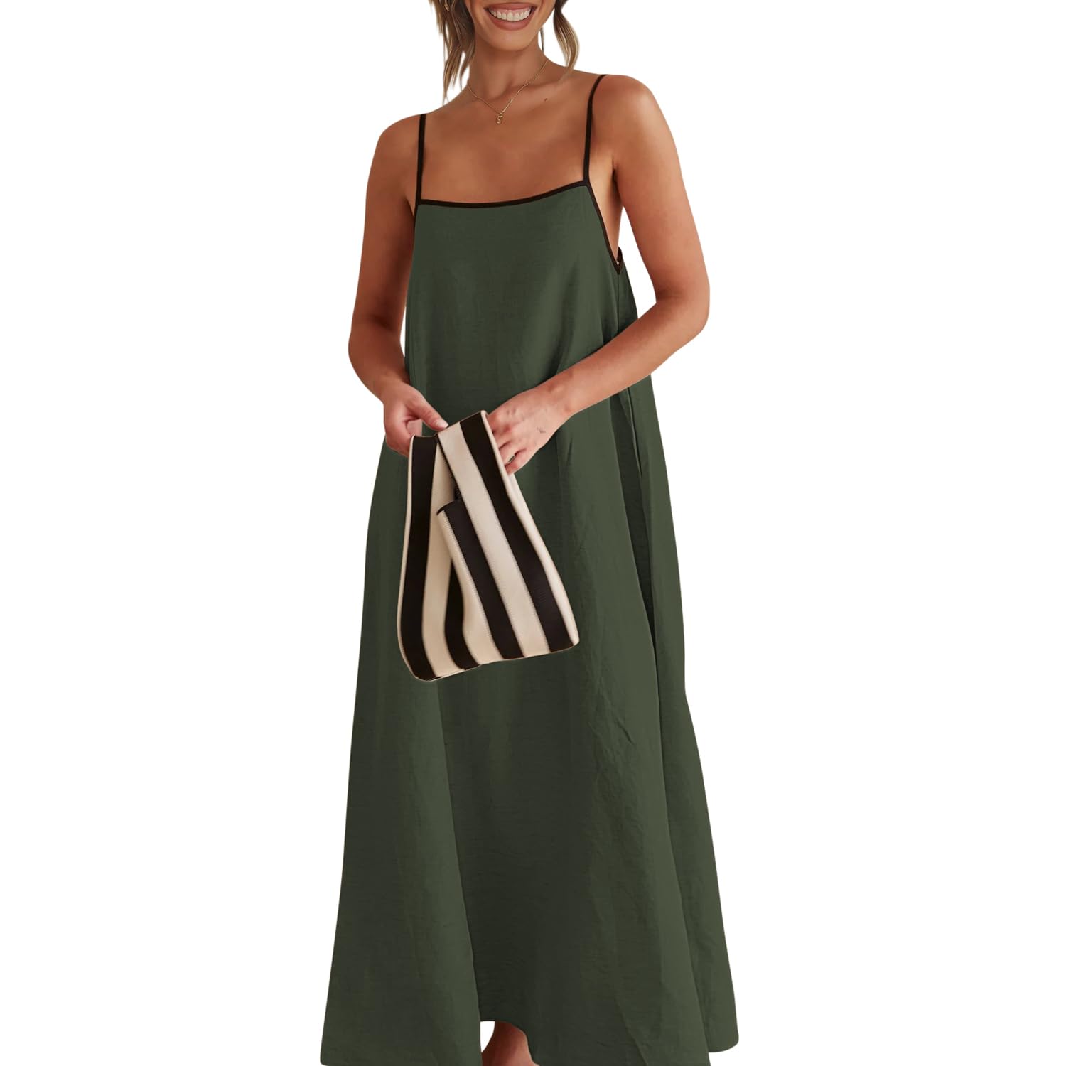 Solid Colored Contrast Spaghetti Strap Backless For Women