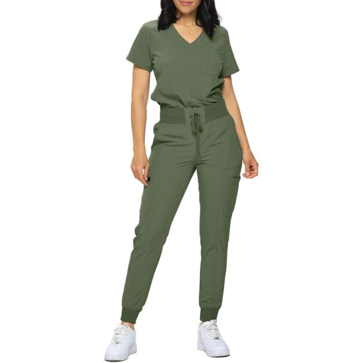 Women Stretchy Jogger Scrub Set With Tuck In Top