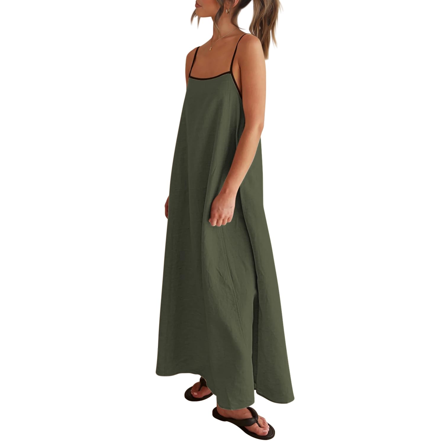 Solid Colored Contrast Spaghetti Strap Backless For Women