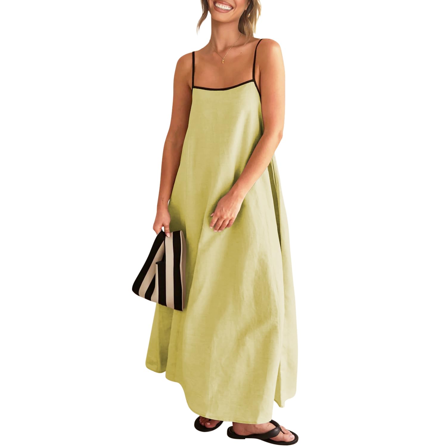 Solid Colored Contrast Spaghetti Strap Backless For Women