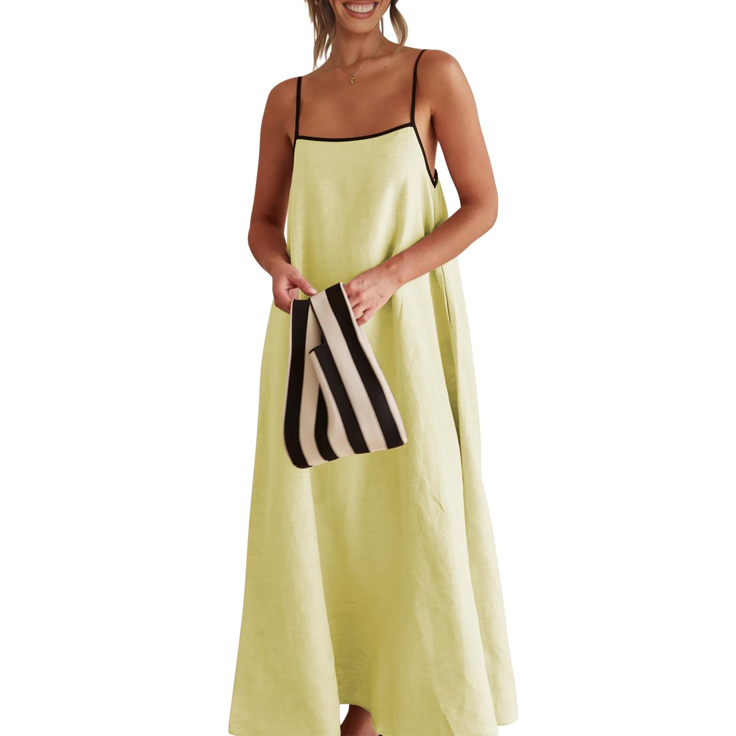 Solid Colored Contrast Spaghetti Strap Backless For Women