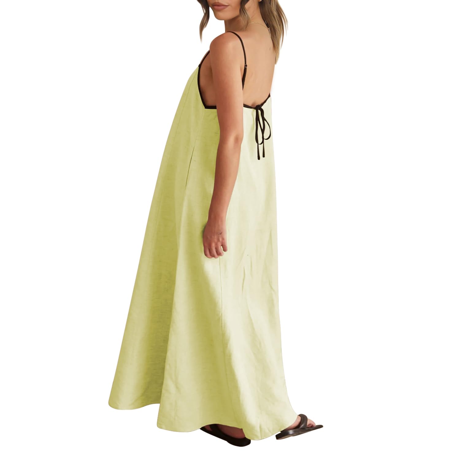 Solid Colored Contrast Spaghetti Strap Backless For Women