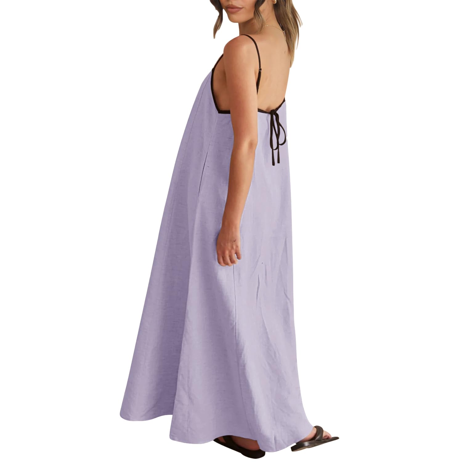 Solid Colored Contrast Spaghetti Strap Backless For Women