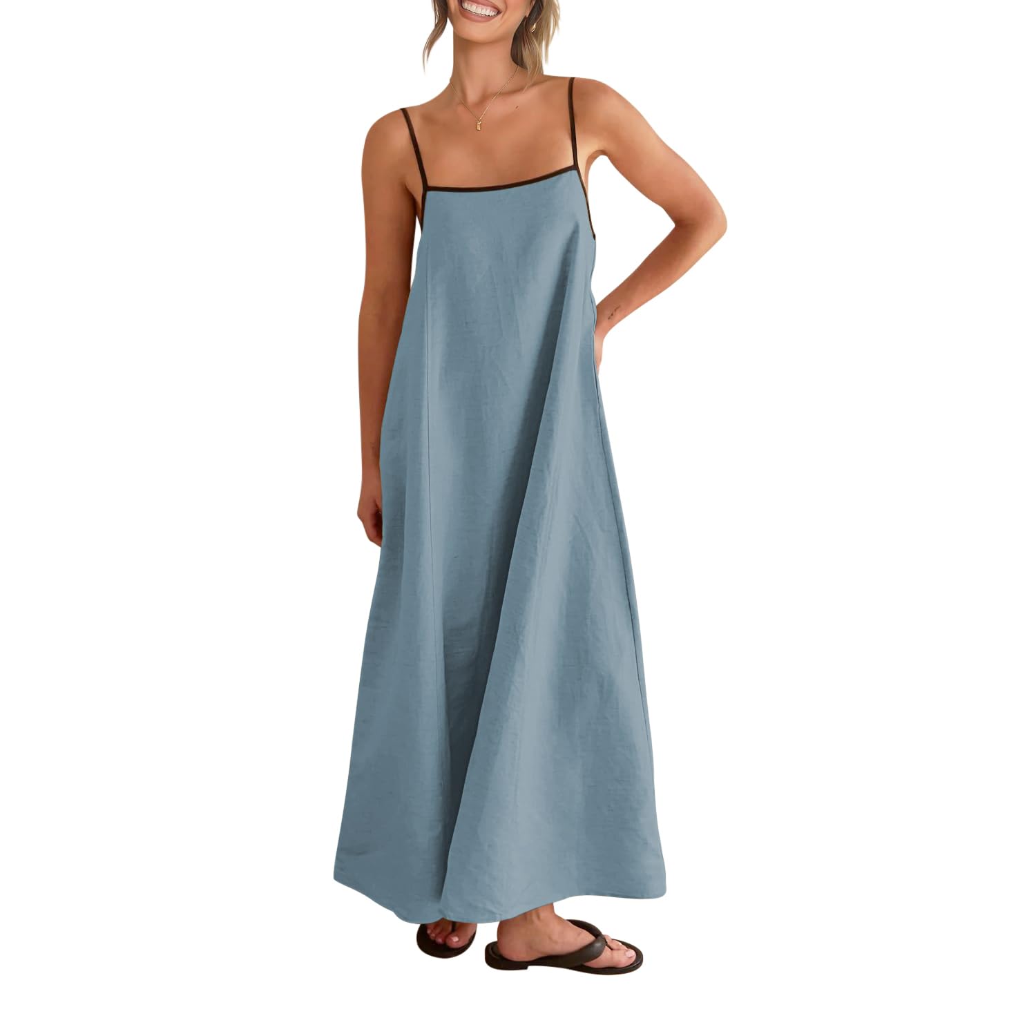 Solid Colored Contrast Spaghetti Strap Backless For Women
