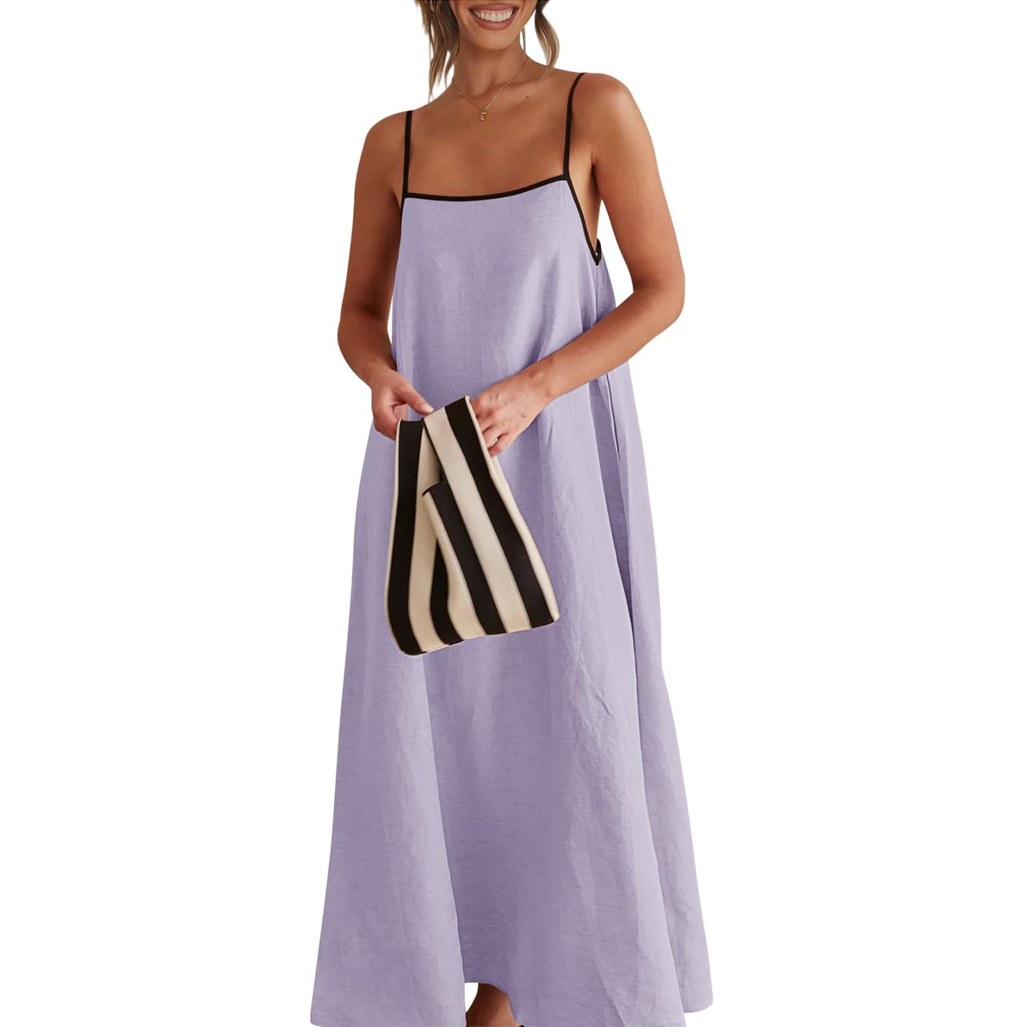 Solid Colored Contrast Spaghetti Strap Backless For Women