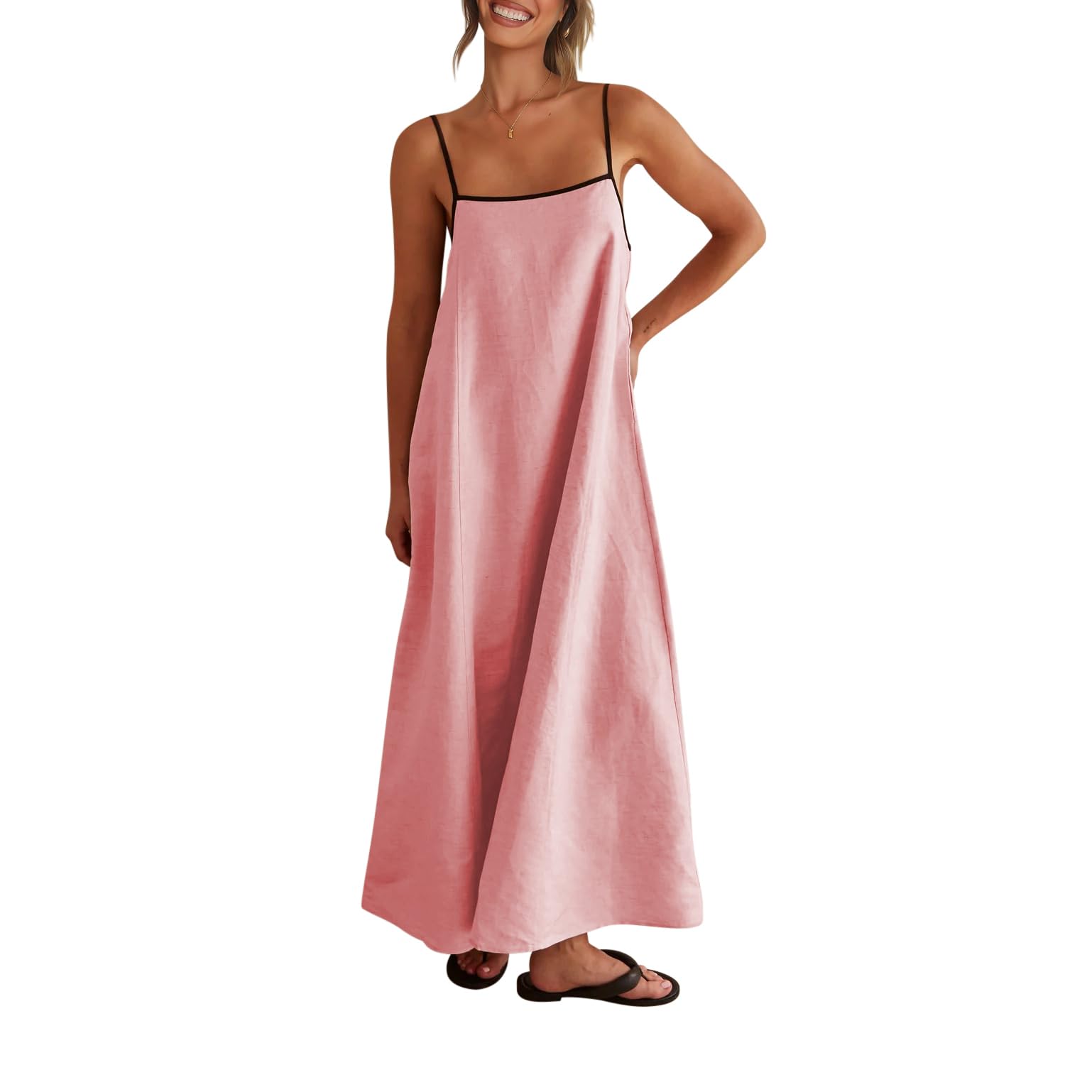 Solid Colored Contrast Spaghetti Strap Backless For Women