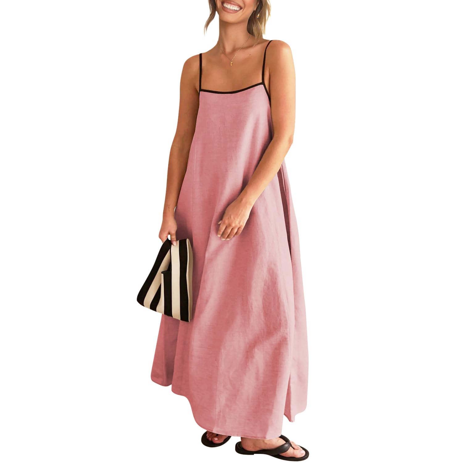 Solid Colored Contrast Spaghetti Strap Backless For Women