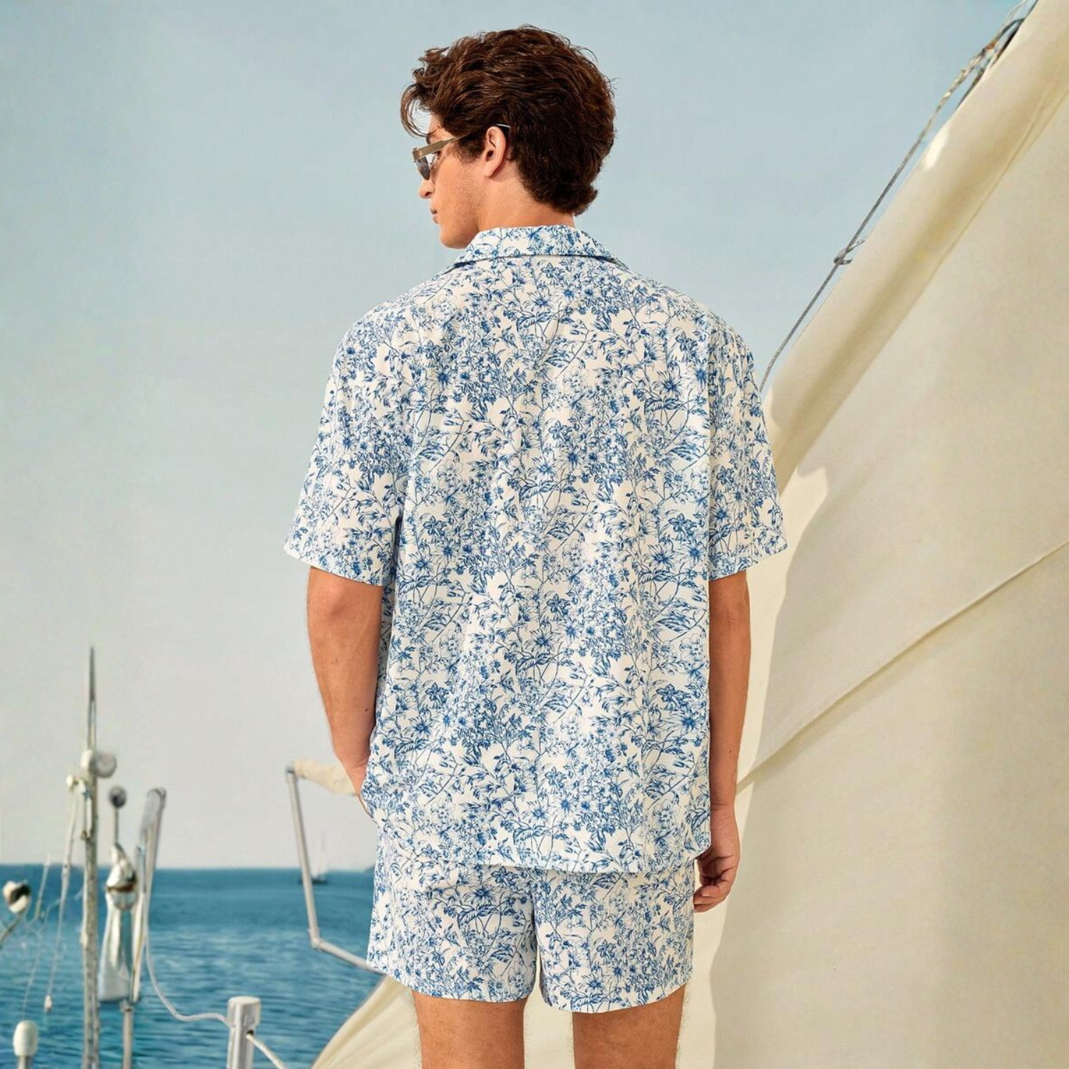 Floral Couple Beach Men Shirt Shorts And Women Swimwear Outfit Set