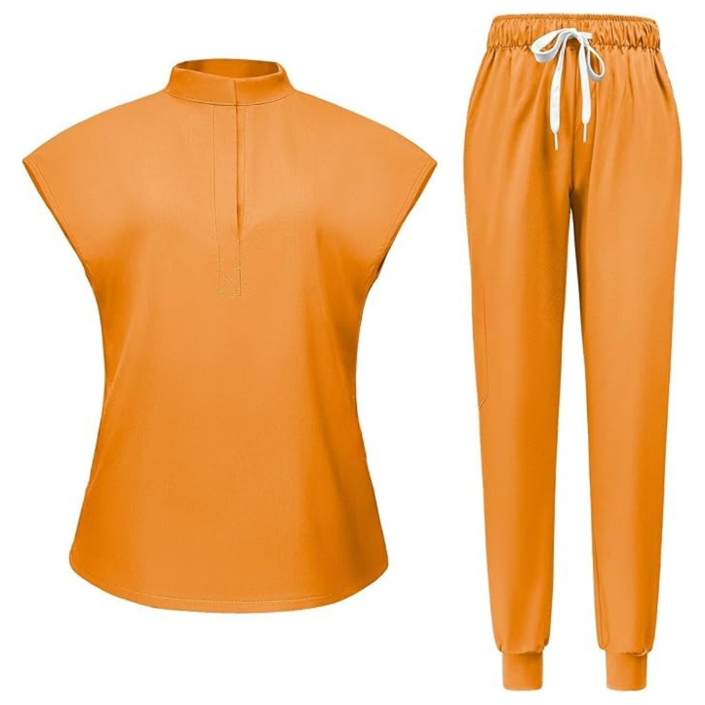 Women 6 Pocket Scrubs Set  Modern Medical Uniform Top and Jogger Pants