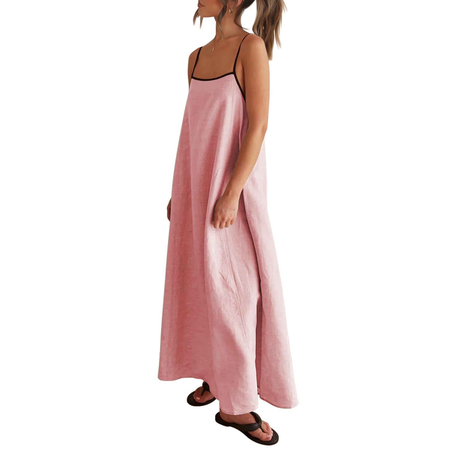 Solid Colored Contrast Spaghetti Strap Backless For Women