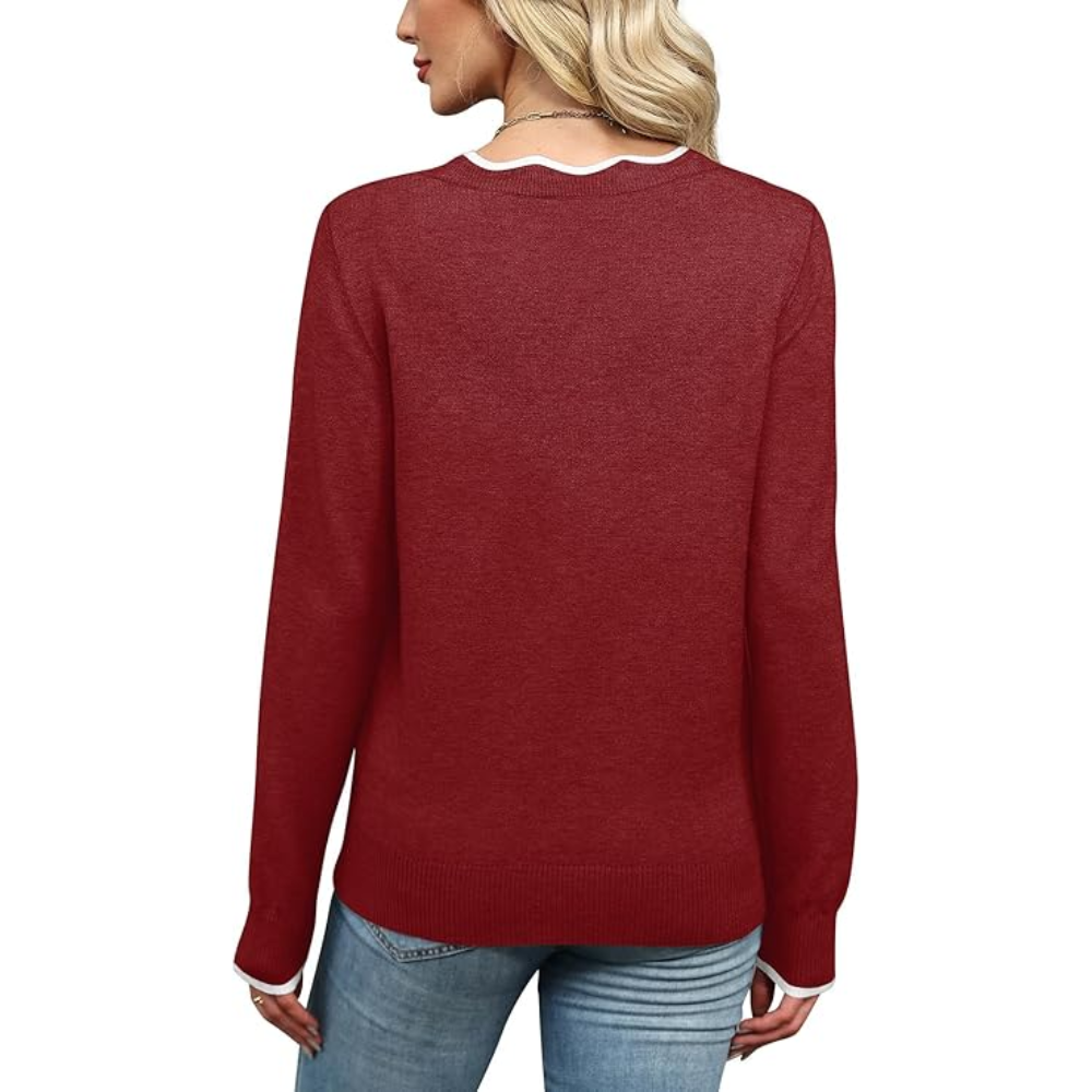 Scallop Trim Knit Pullover Cozy Lightweight Sweater For Women