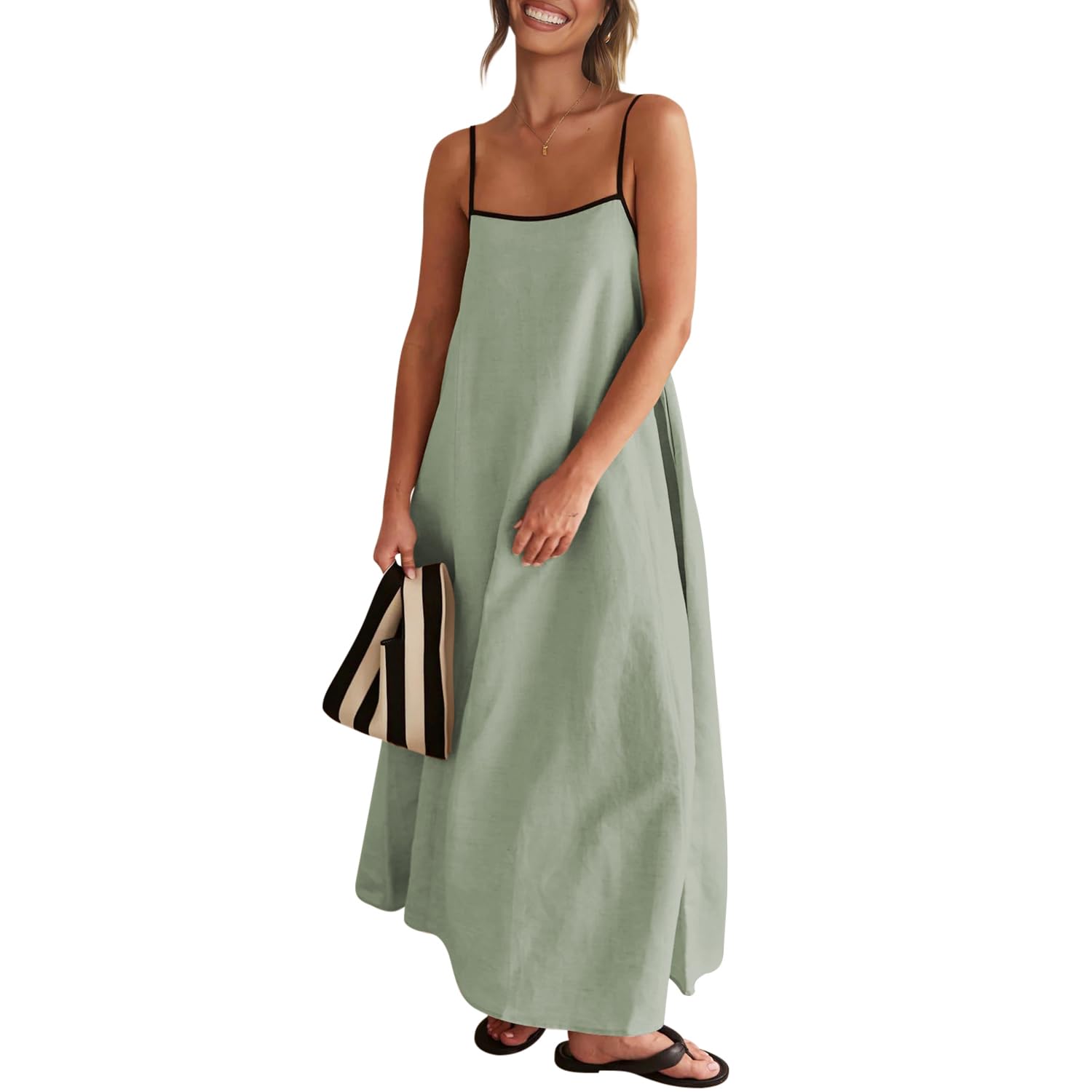 Solid Colored Contrast Spaghetti Strap Backless For Women