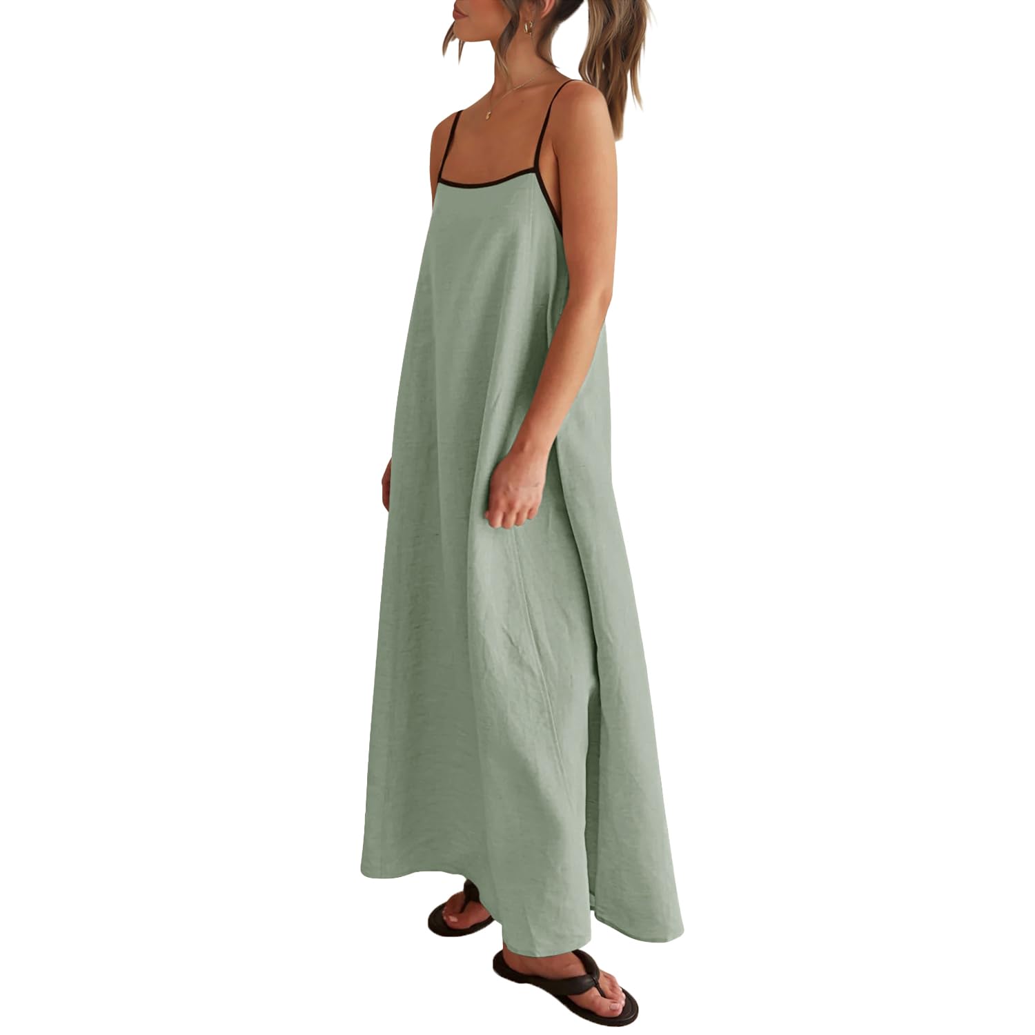 Solid Colored Contrast Spaghetti Strap Backless For Women
