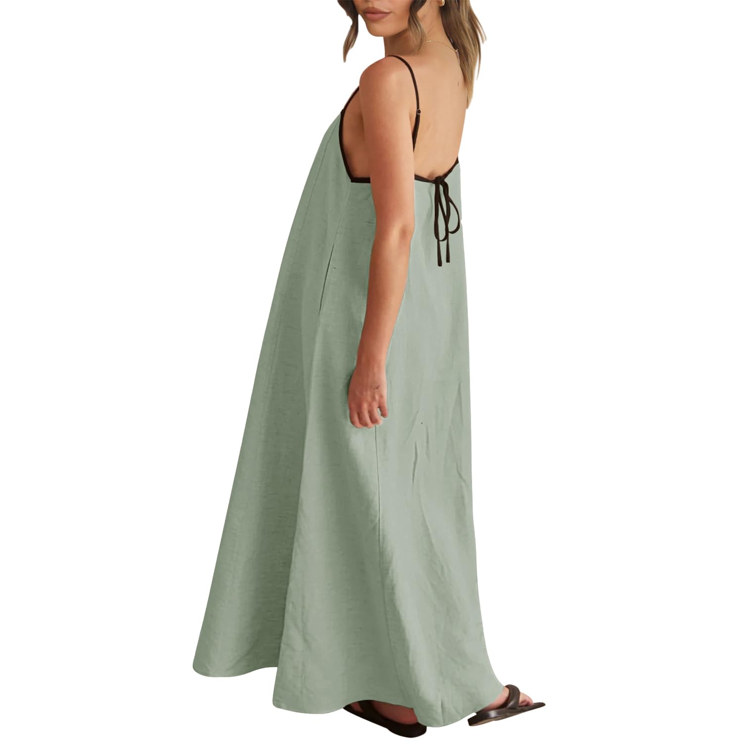 Solid Colored Contrast Spaghetti Strap Backless For Women