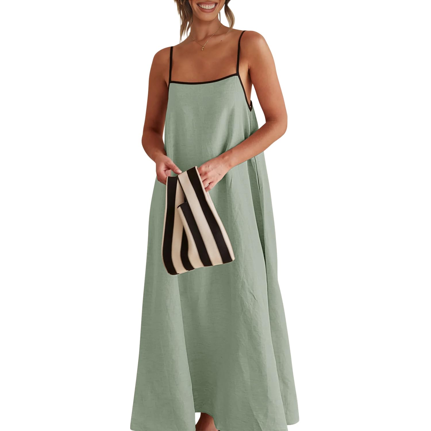 Solid Colored Contrast Spaghetti Strap Backless For Women