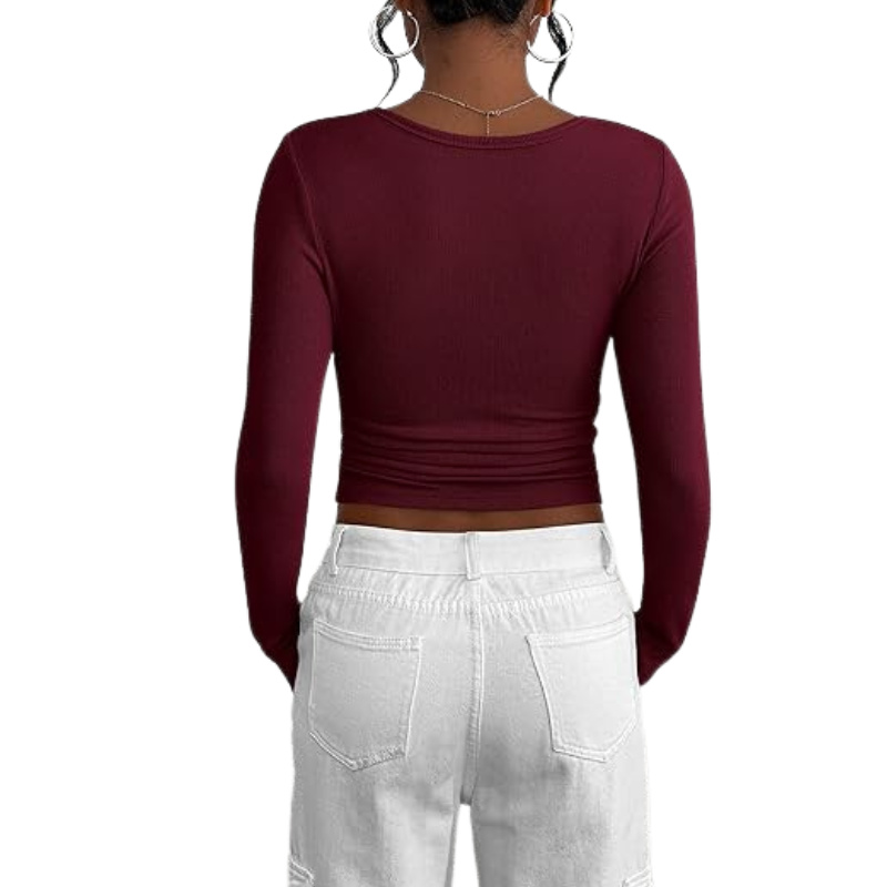 Women’s Long Sleeve Button Ribbed Knit Top | Slim Fit Basic Casual Blouse.