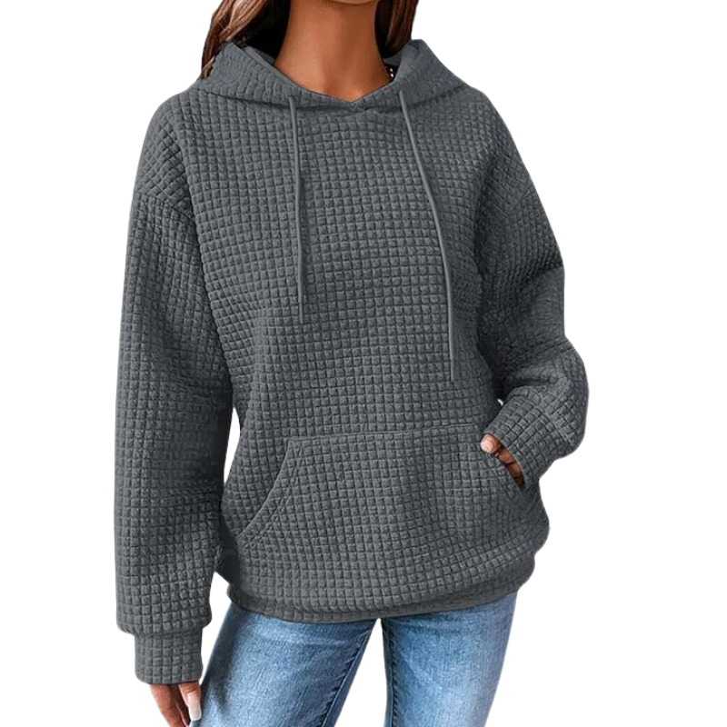 Womens Hoodies Casual Long Sleeve Drawstring Waffle Pullover Tops Loose Hooded Sweatshirt With Pocket
