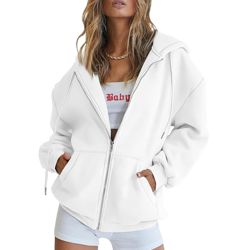 Womens Drawstring Zip Up Cute Hoodies Fall Jacket Oversized