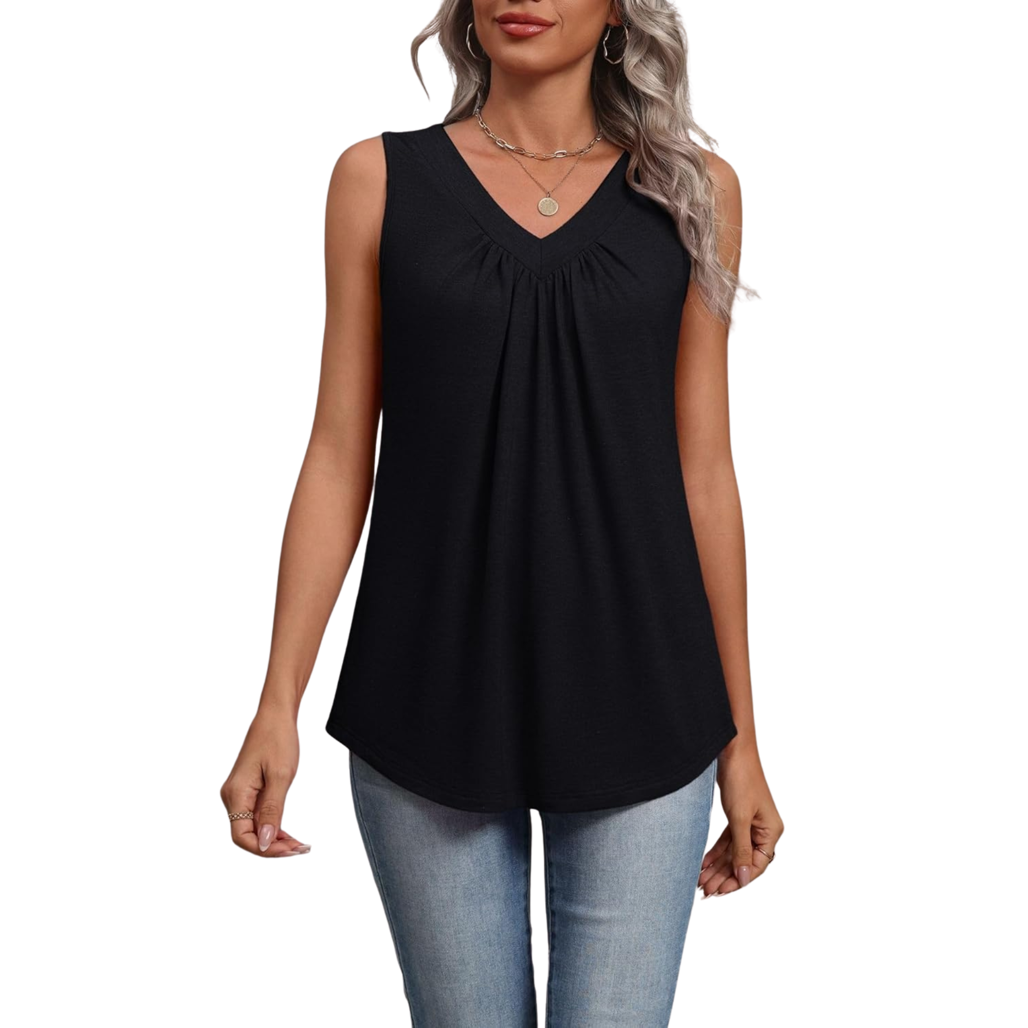 Womens Tank Tops Summer Sleeveless Loose Fit Tops V Neck Pleated Shirts Basic Tees Dressy Casual Trendy Clothes