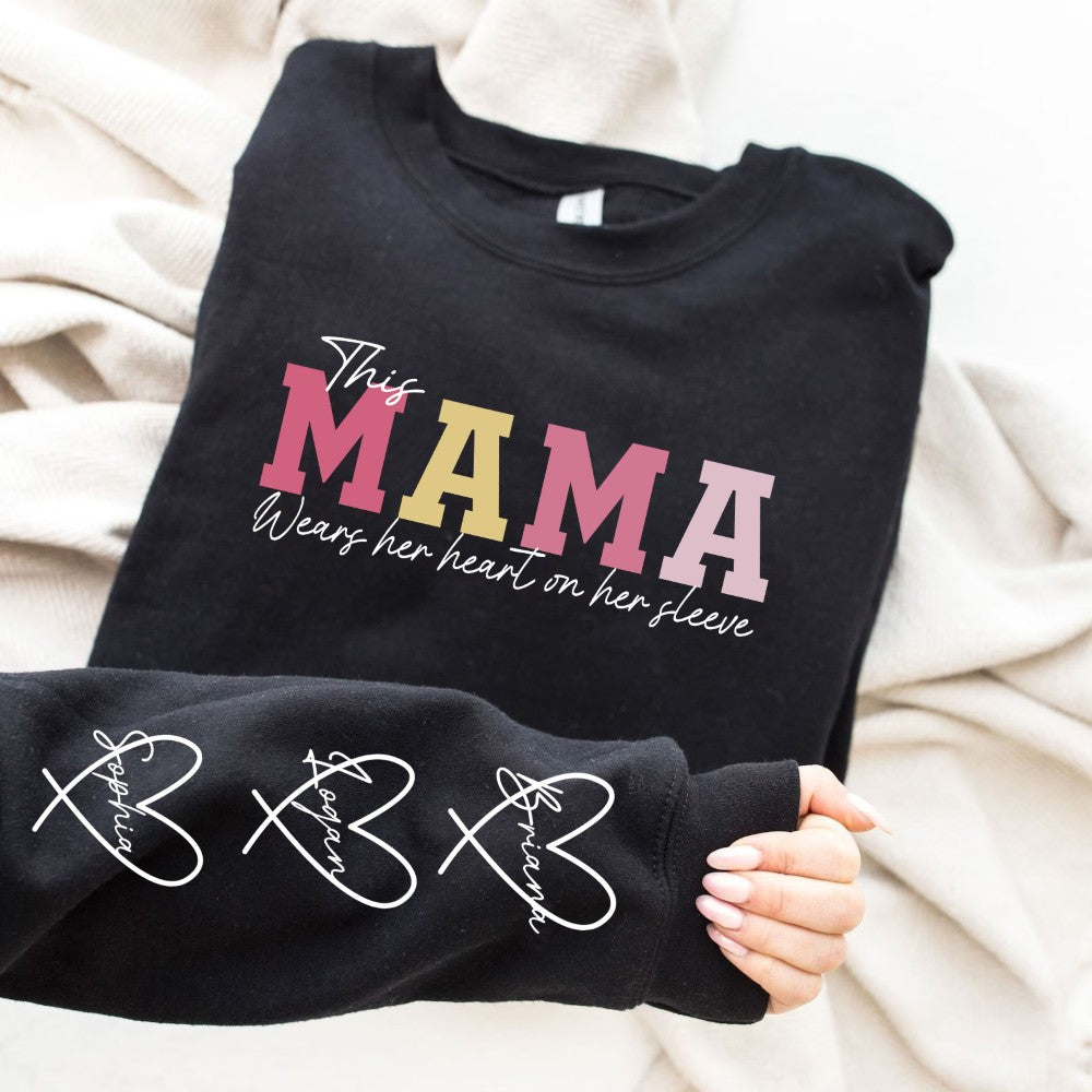 Mothers Day Custom Mama Sweatshirt With Sleeve Design