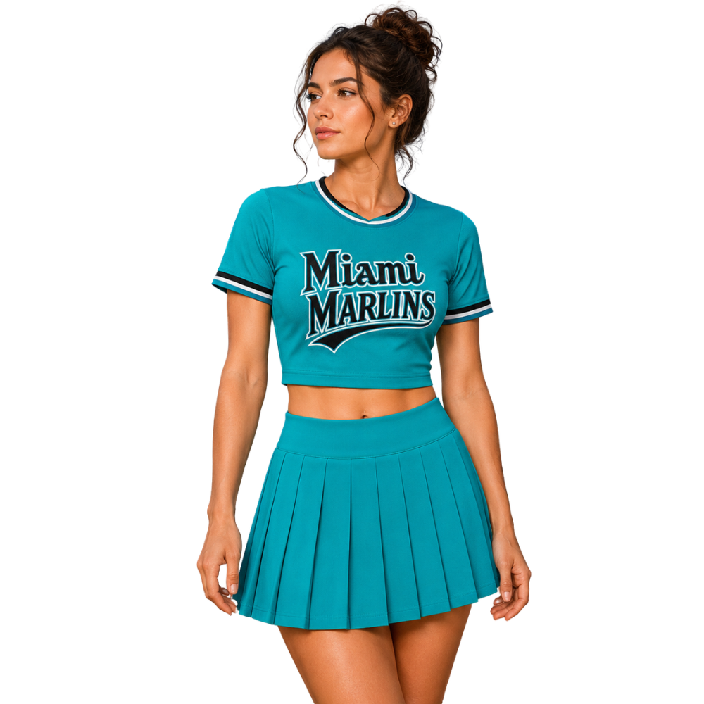 Miami Marlins Baseball Team Printed Two Piece Top And Skirt Set For Women