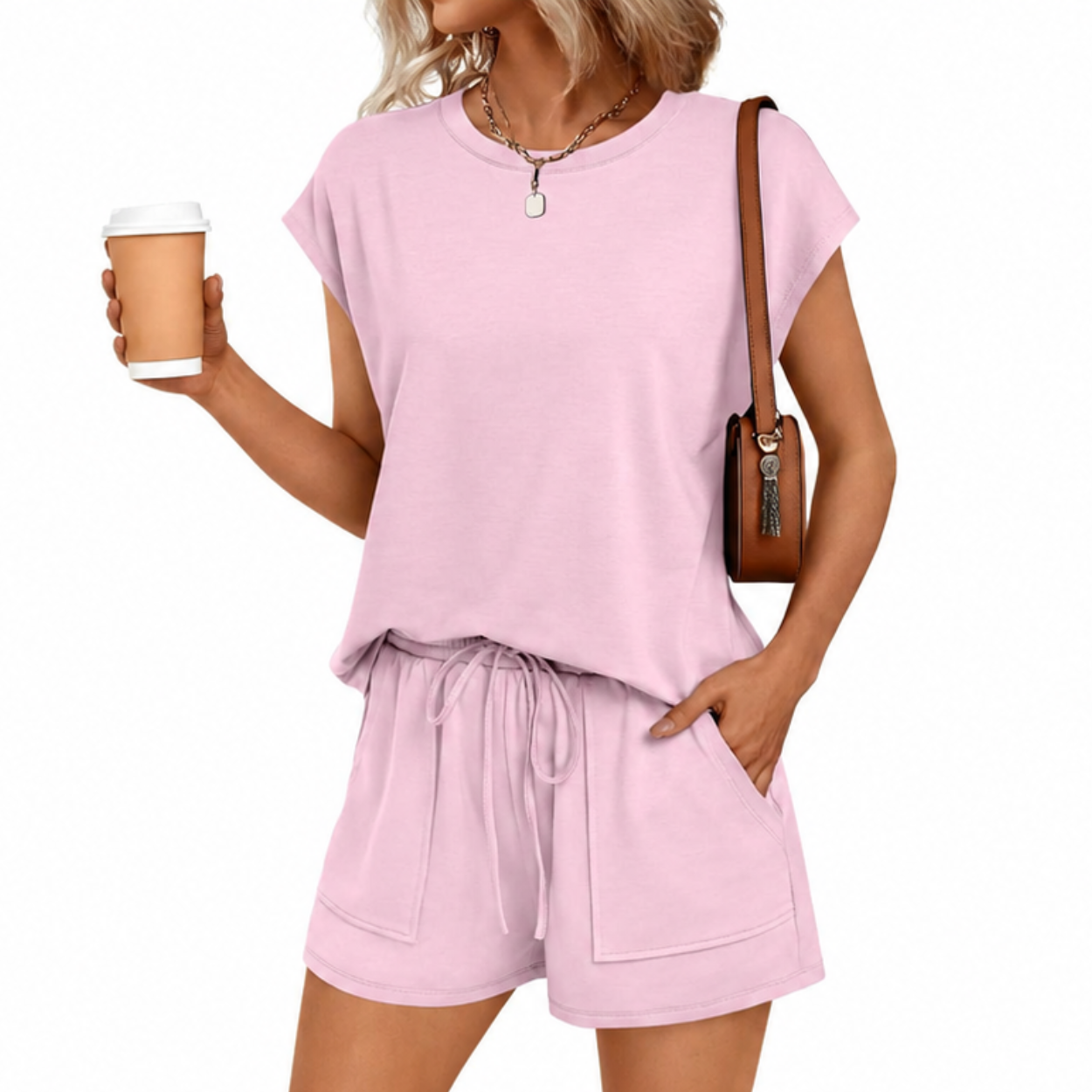 2 Piece Summer Sweatsuit With Drawstring Shorts For Women