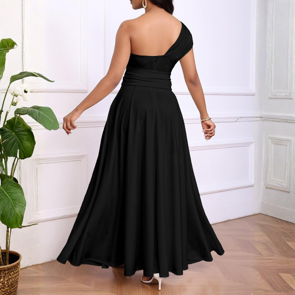 Asymmetric Belted Maxi Dress with Convenient Pockets