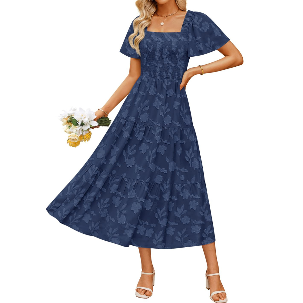 Boho Floral Flowy Midi Vacation Dress For Women