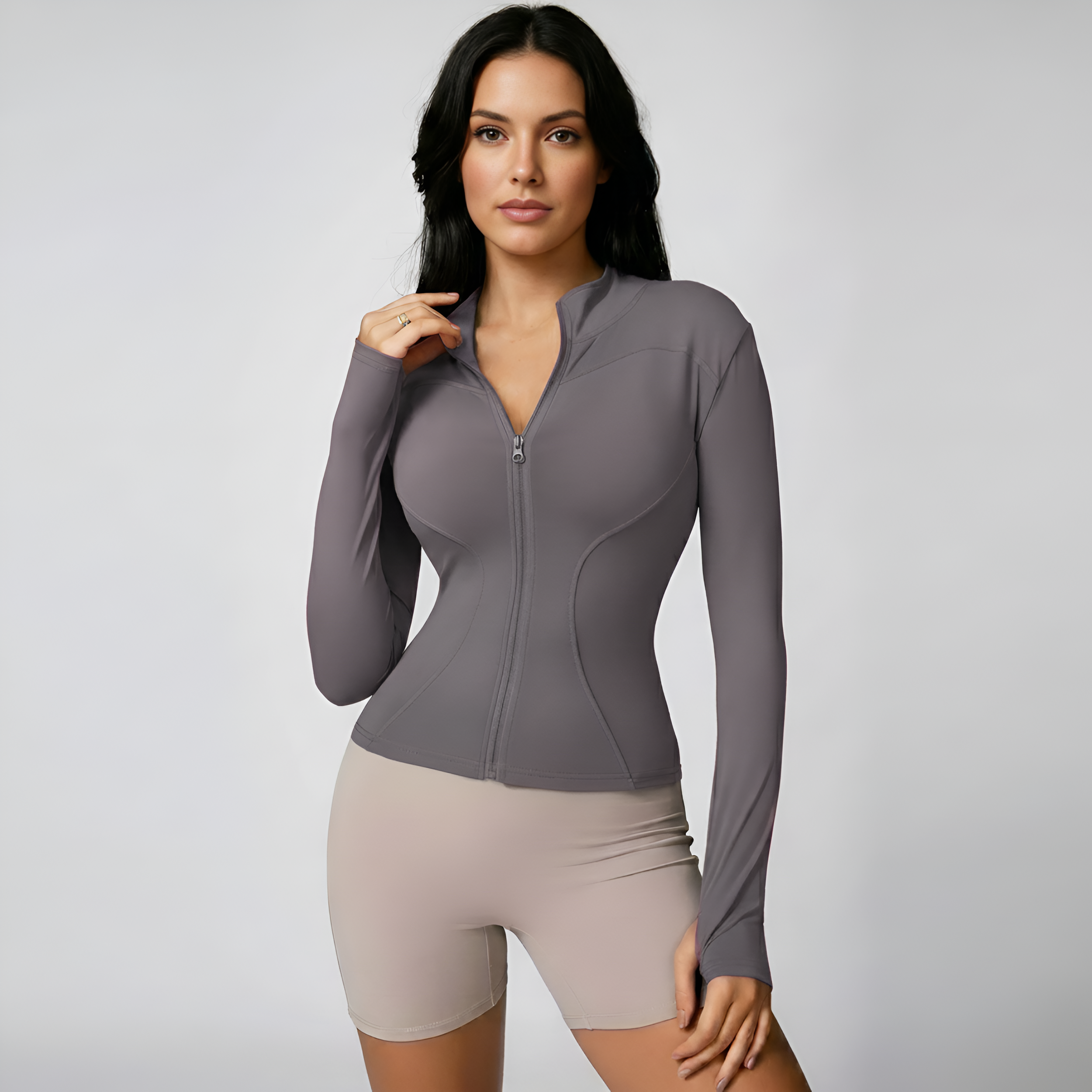 Long Sleeve Zip Up Sports Jacket For Women