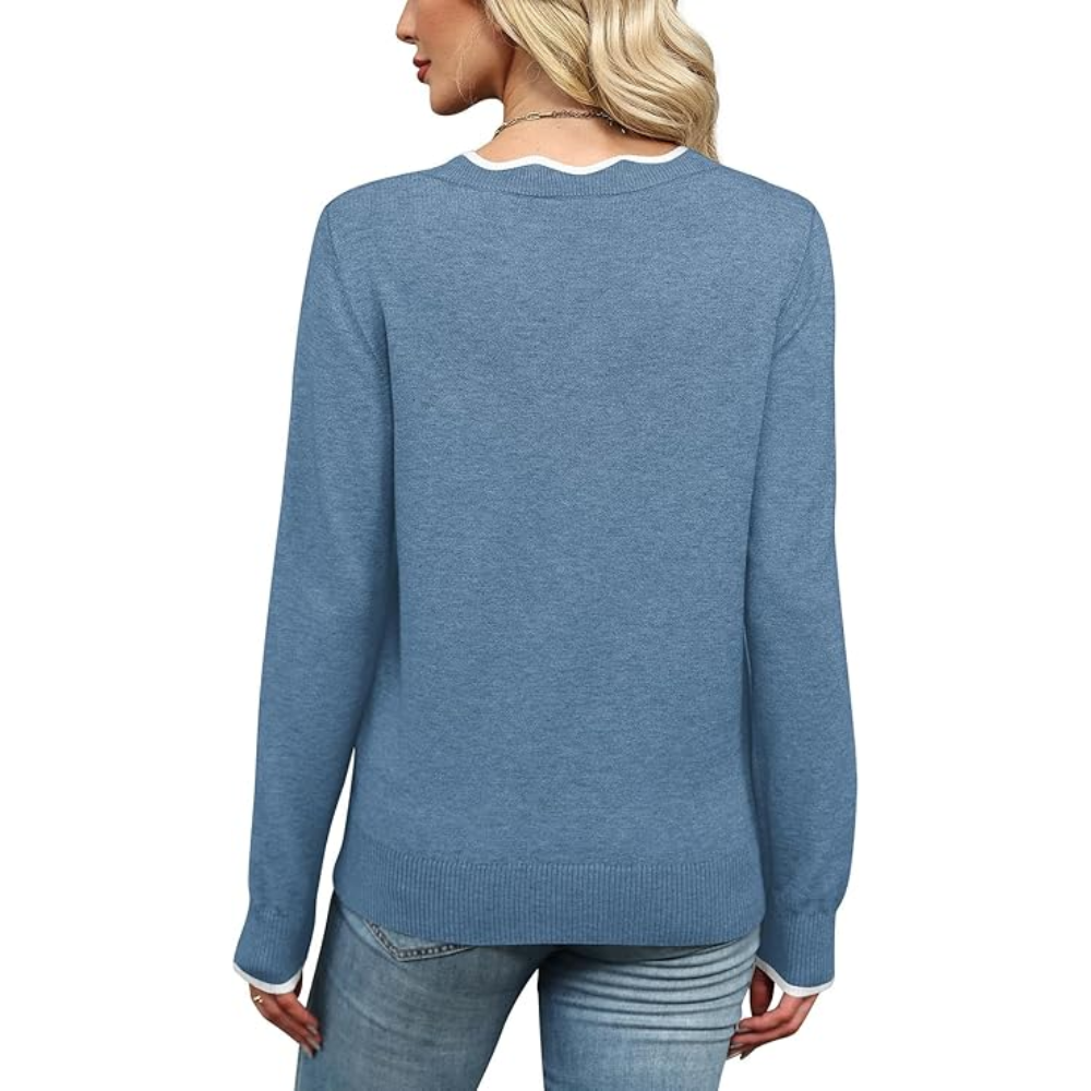 Scallop Trim Knit Pullover Cozy Lightweight Sweater For Women
