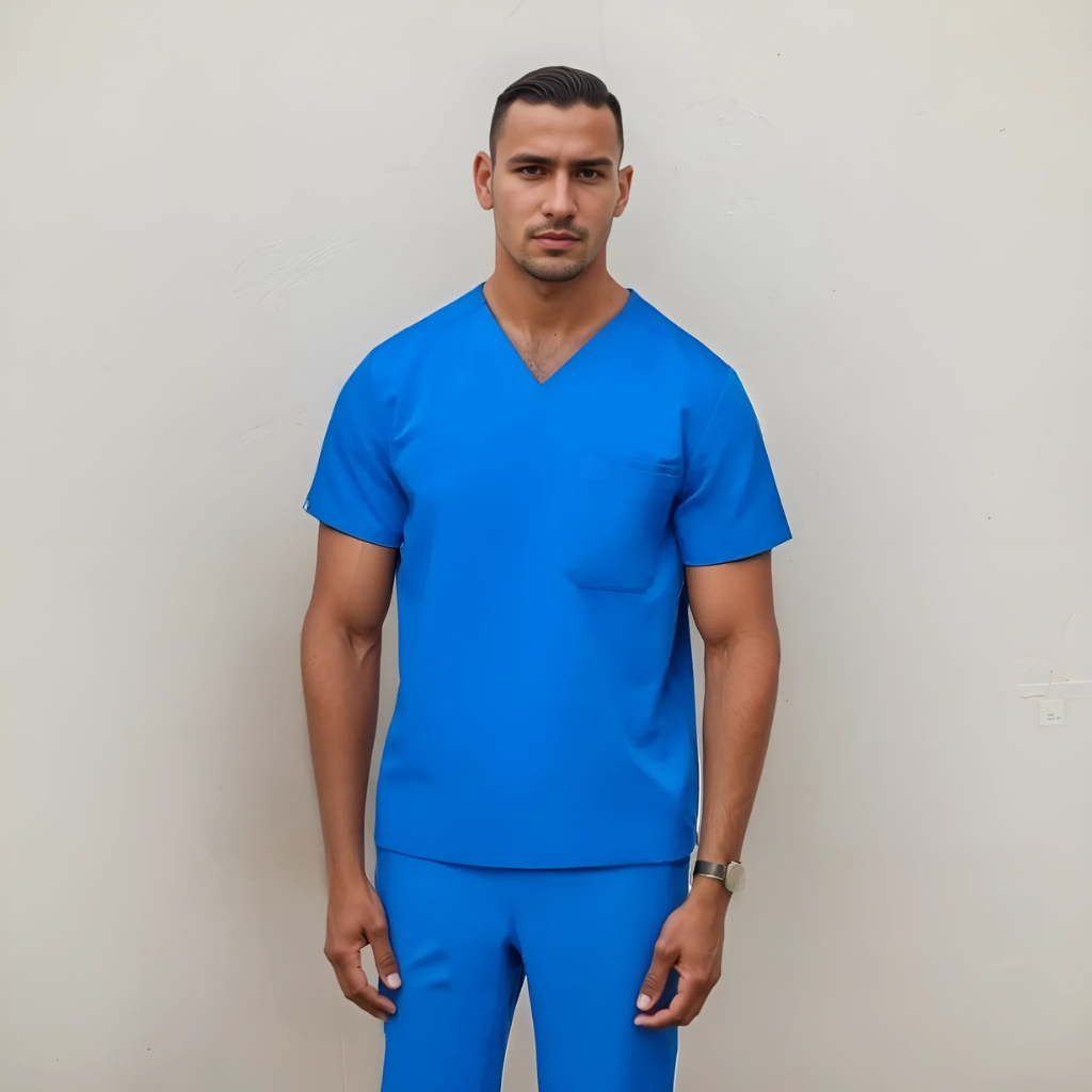 Professional Scrub Top For Men With Double Chest Pocket And Pen Sleeve