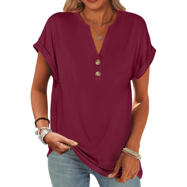 Womens Short Sleeve Henley Tops V Neck Dressy Casual Blouses Summer Trendy Tee Shirts 2026 Vacation Fashion Clothes