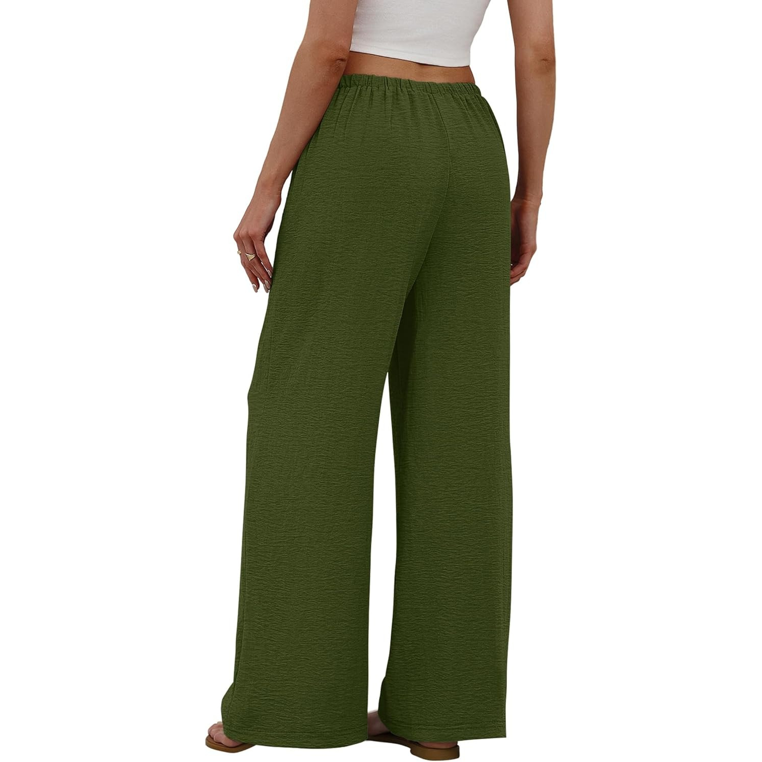 Wide Pants for Women Flowy Palazzo Drawstring Elastic Trousers with Pockets Summer Beach Vacation Clothes