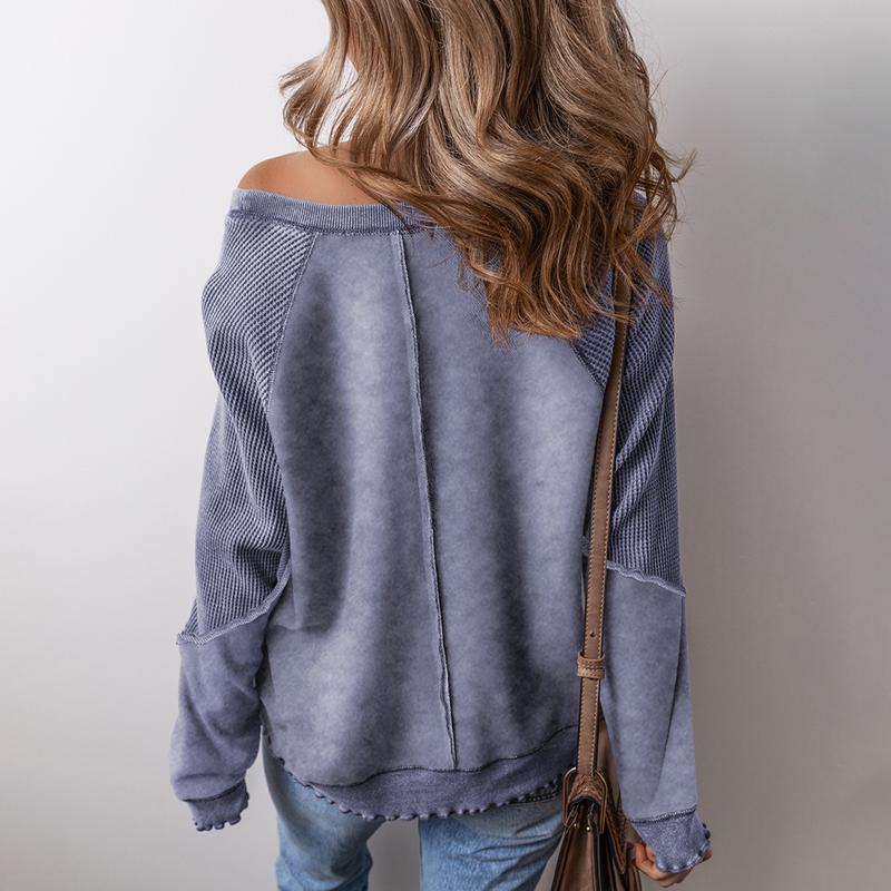 Casual Long Sleeve Waffle Knit Top For Women