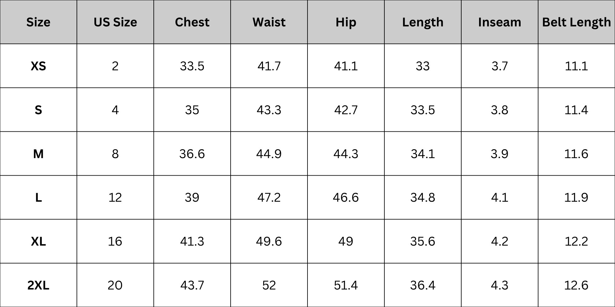 Size Chart