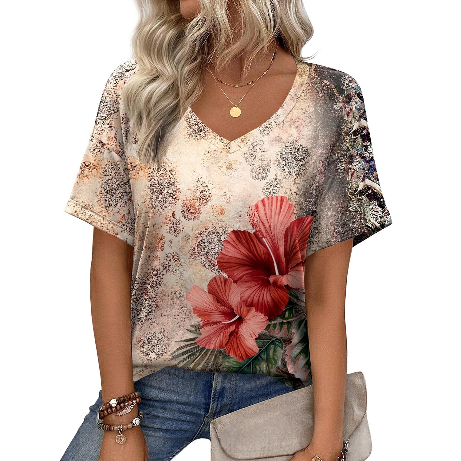 Floral Short Sleeve Summer T Shirts For Women