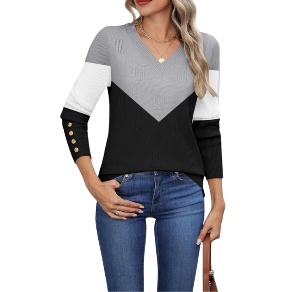 V Neck Sweaters Shirts Long Sleeve Lightweight Ribbed Knit Pullover Sweater Blouse Tops with Buttons Oufits