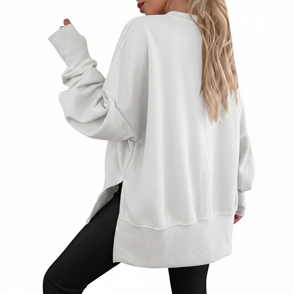Oversized Sweatshirt For Women With Side Slit And Long Sleeves