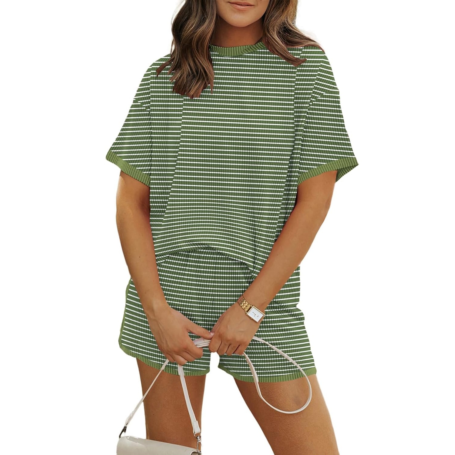 2 Piece Short Sleeve Lounge Set with Pockets For Women