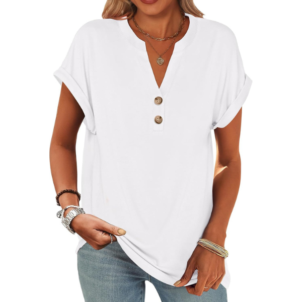 Womens Short Sleeve Henley Tops V Neck Dressy Casual Blouses Summer Trendy Tee Shirts 2026 Vacation Fashion Clothes
