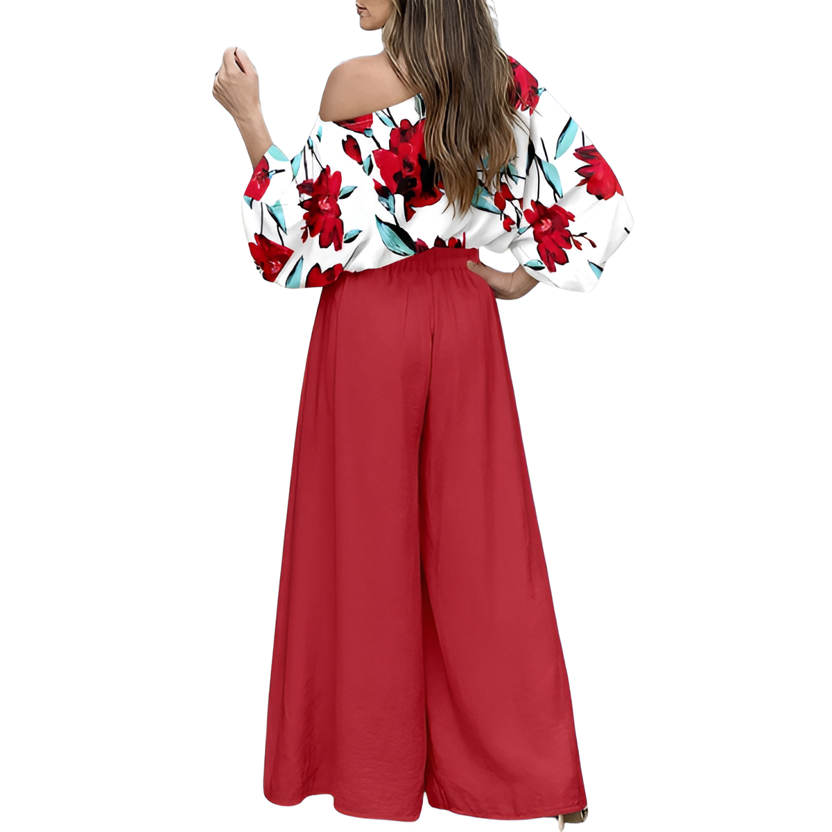 Two Piece Set With Flowy Pants And Top For Women