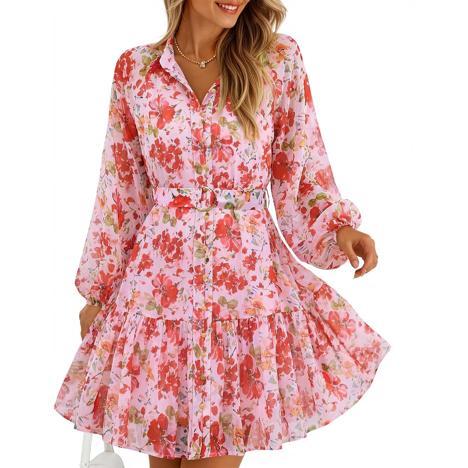 Floral Printed Long Sleeve Mini Dress For Women