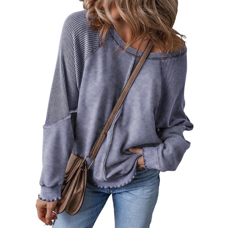Casual Long Sleeve Waffle Knit Top For Women