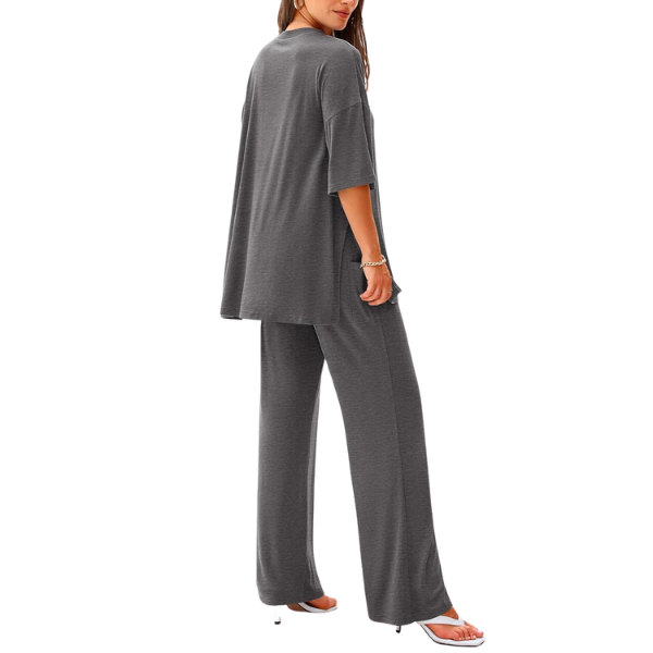 2 Piece Summer Lounge Set With Short Sleeve Top And Pants For Women