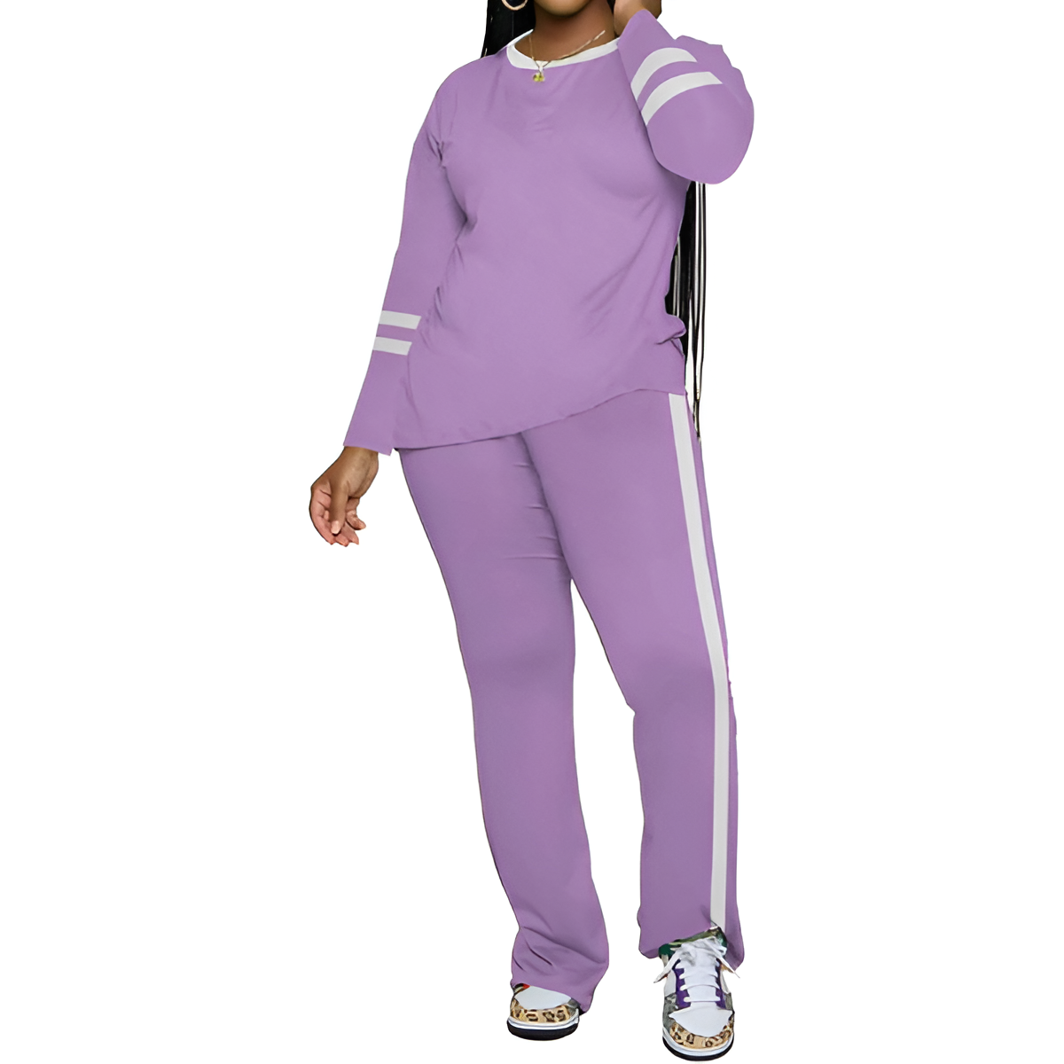 Two Piece Lounge Sets For Women With Long Sleeve Casual Top And Flare Pants