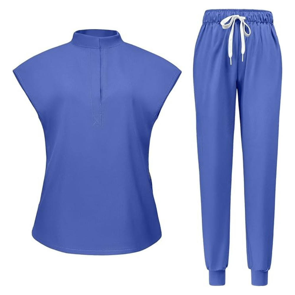 Women 6 Pocket Scrubs Set  Modern Medical Uniform Top and Jogger Pants