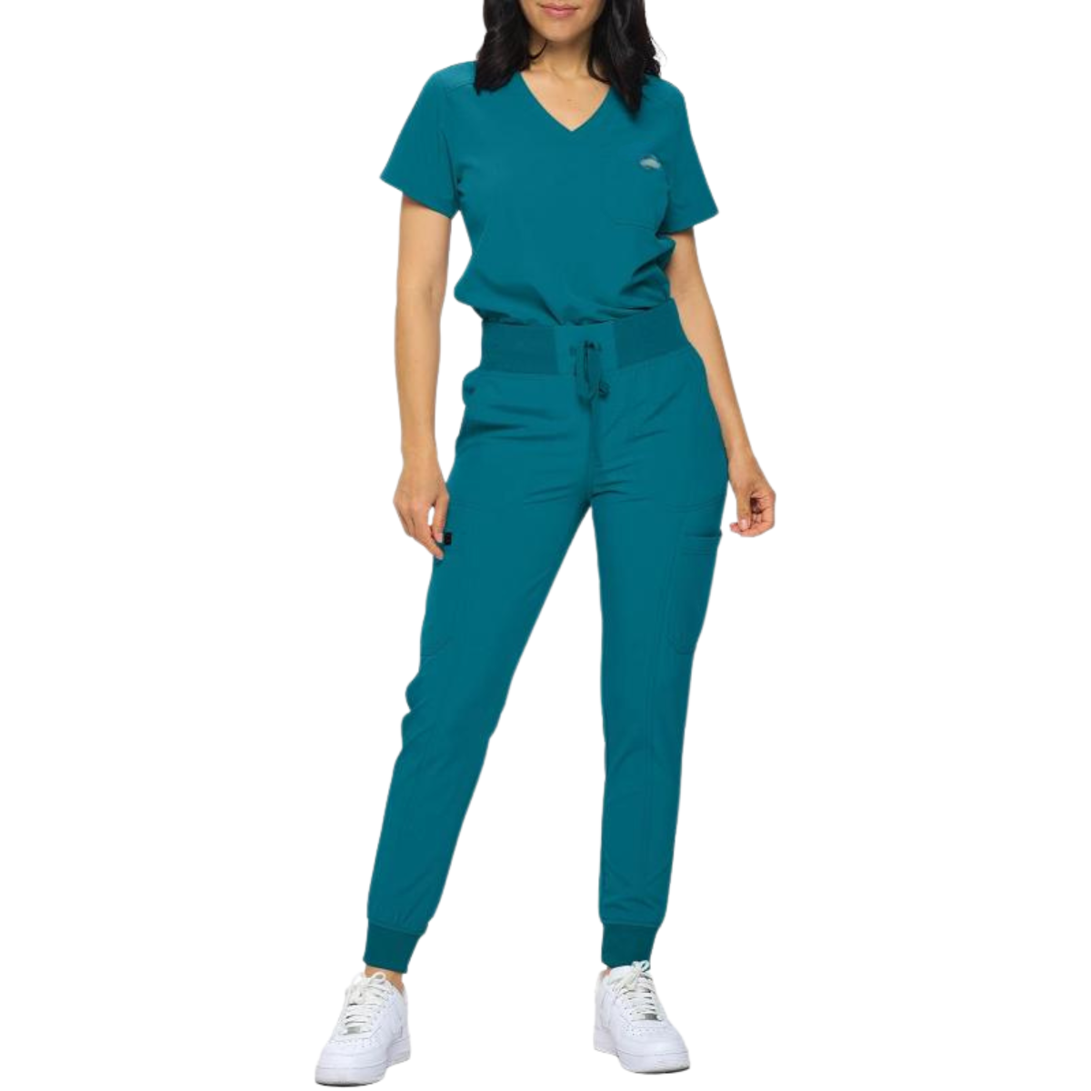 Women Stretchy Jogger Scrub Set With Tuck In Top